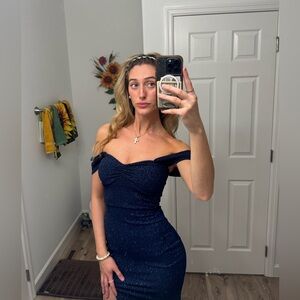 Off shoulder wedding guest long royal blue dress never worn didn't